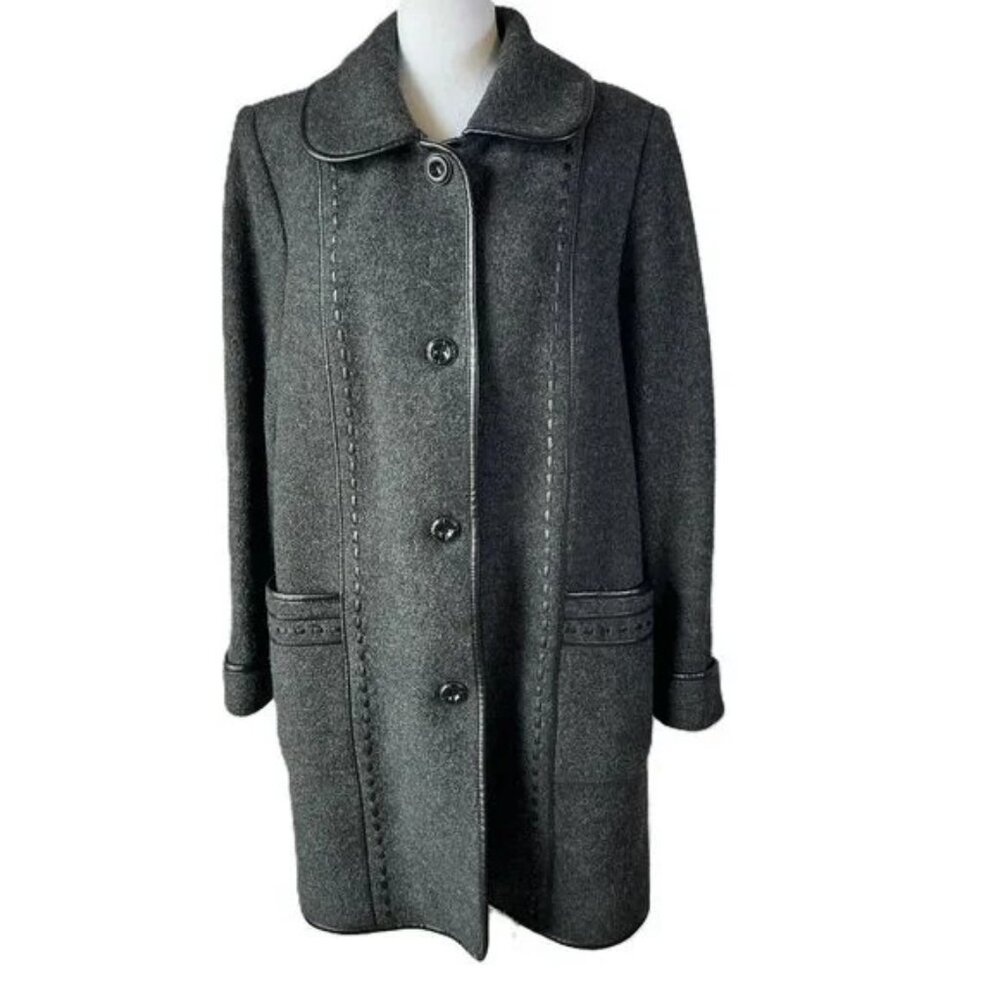Vintage Fen‑Nelli “Mona Lisa” Wool Coat — Leather Trim & Signature Stitching 18W